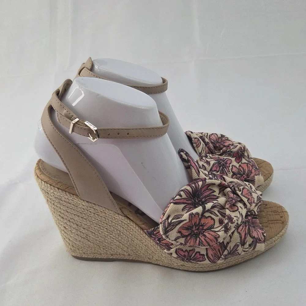Sam Edelman Espadrille Wedge Sandals Women's Size 9.5 Pink Floral Ankle Strap